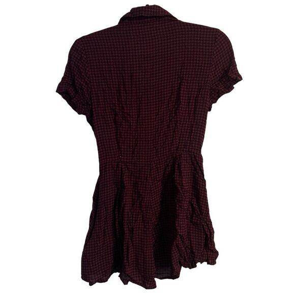 UO Bellina Button-Down Shirt Romper Wine Red Houndstooth 90s Retro Size 4 - Picture 7 of 12